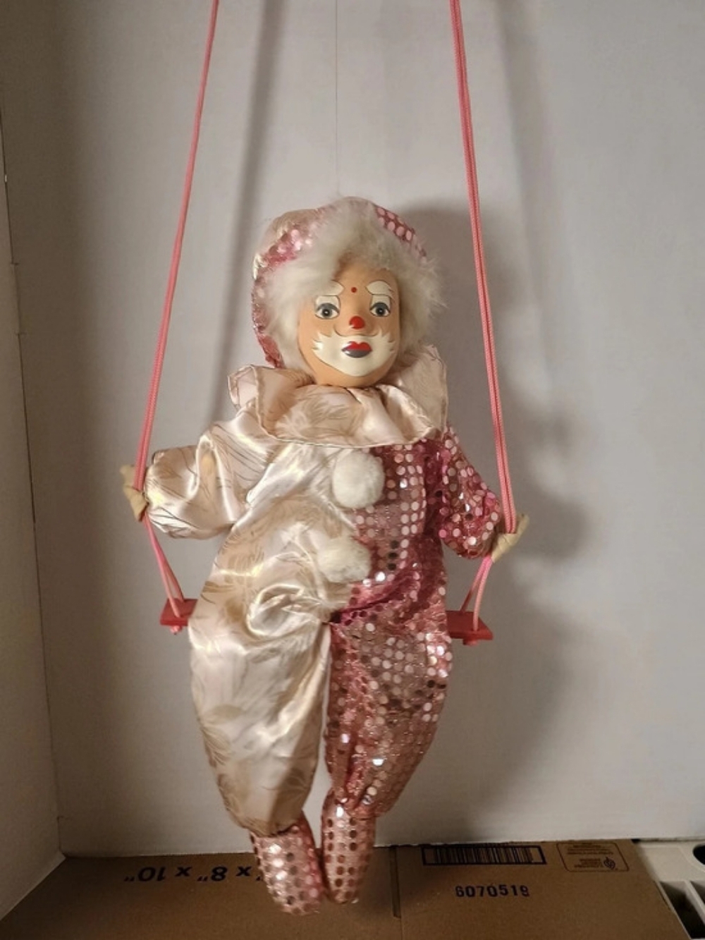 Pink & Cream Hanging Clown Doll Decor